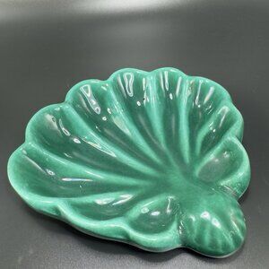Hand Made USA Pottery Stoneware Green Shell Dish Soap Holder Trinket Dish VTG